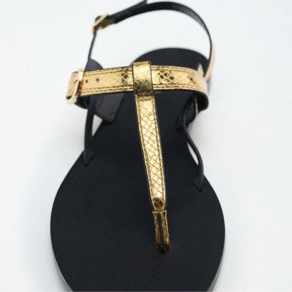 ZARA FLAT METALLIC SANDALS - Picture 4 of 9
